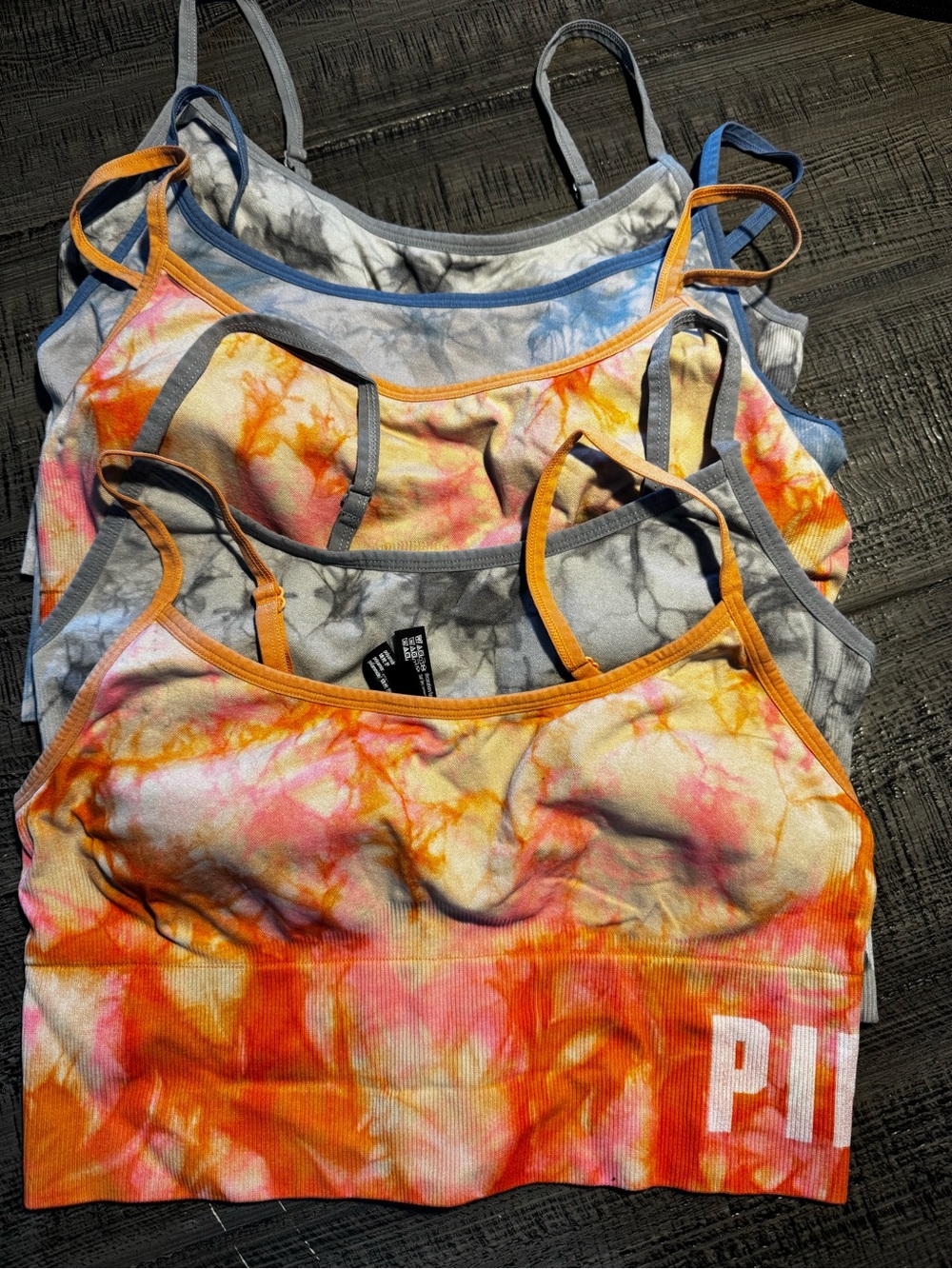 PINK Victoria's Secret Tie-Dye Seamless Camisole Tops - Orange, Pink, Gray, Blue